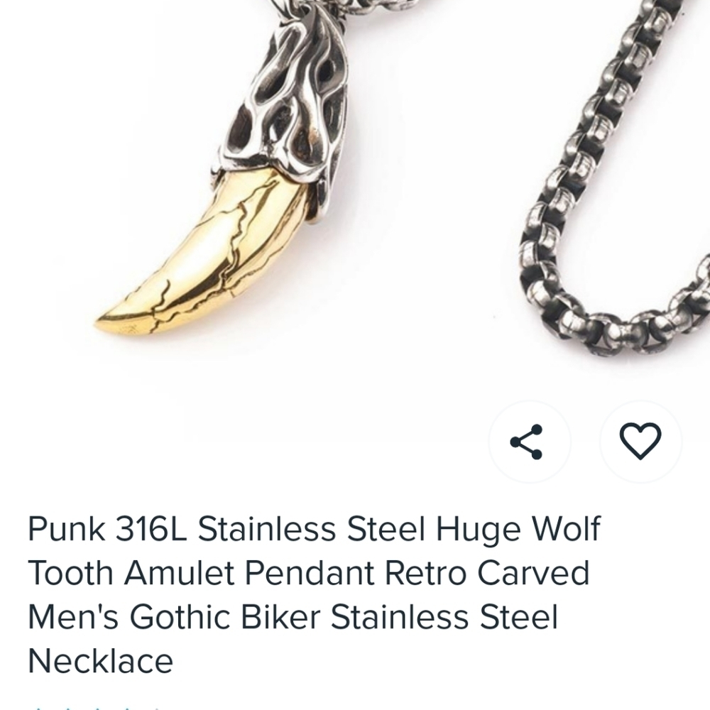 New Stainless Wolf Tooth pendant with Chain - Picture 14 of 14